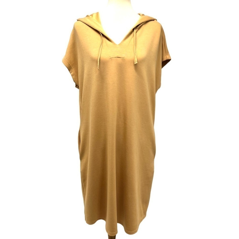 Magaschoni Pale Gold Modal Blend Hooded Sweatshirt Dress Women’s Large - Picture 2 of 9